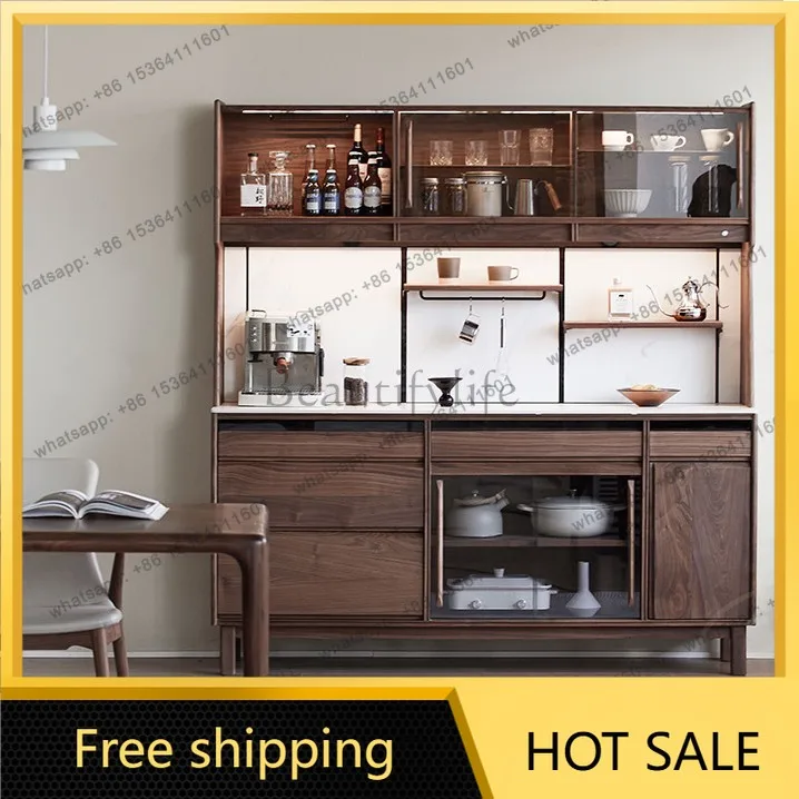 Factory Direct Sales North American Black Walnut Side Cabinet Integrated Solid Wood Wine Cabinet Against the Wall