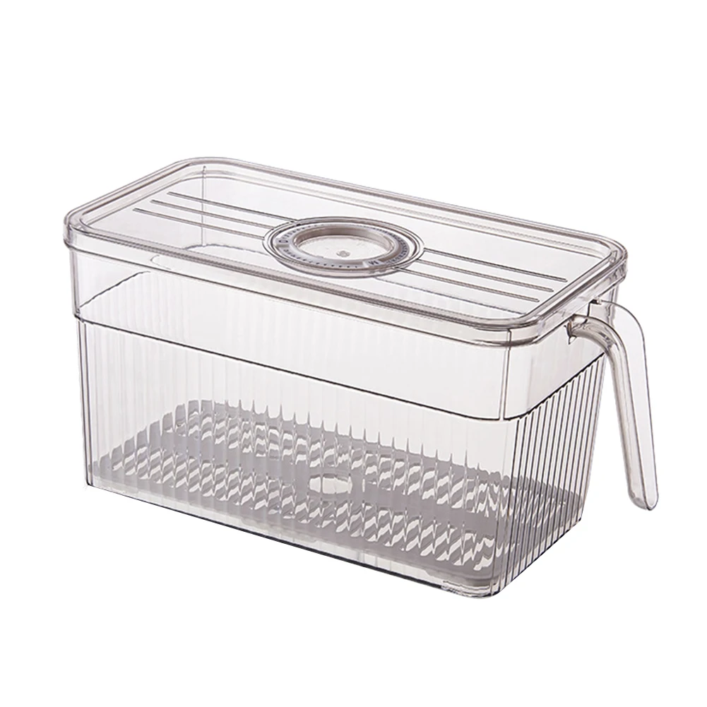 

Refrigerator Storage Box Timekeeping Keep Fresh Food Organizer Box with Handle Transparent Material Photo Color