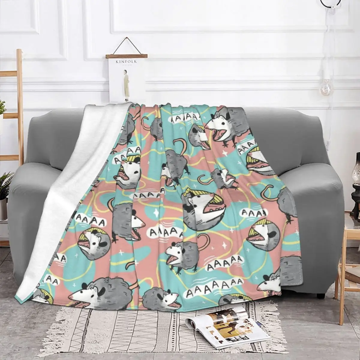 Opossum Screm Blanket Coral Fleece Plush Print Portable Lightweight Throw Blanket for Home Bedroom Rug Piece