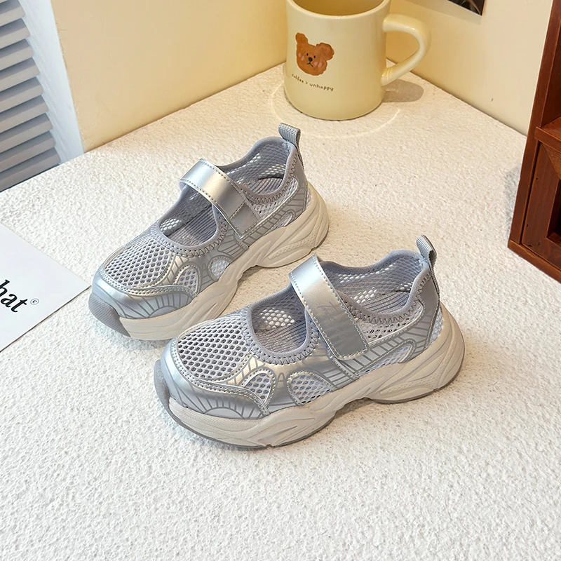 Toddler Girls Hook Loop Soft Sole Casual School Shoes Summer Daily Wear 2026 New Kids Breathable Mesh Mary Jane Sneakers