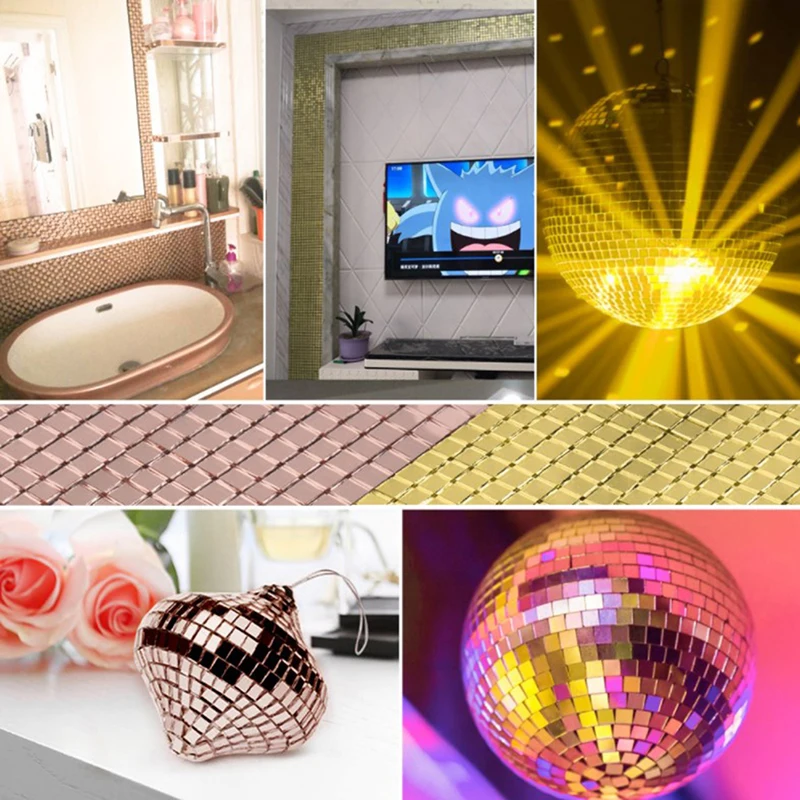 4x100cm Mirror Mosaic Tiles Stickers DIY Self Adhesive Mini Square Acrylic Wall Sticker Craft Party Home Decor