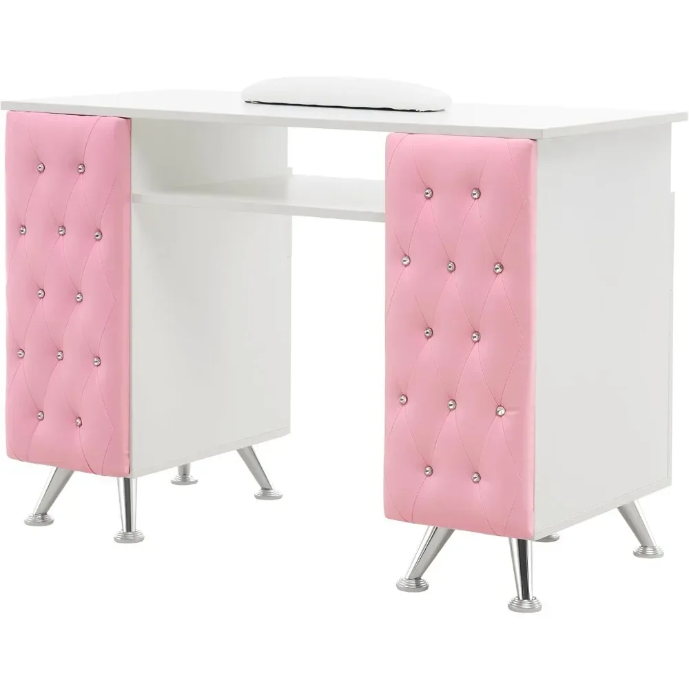 

Manicure Table with Drawers, Acetone Resistant Nail Desk, Spa Salon Storage Equipment for Manicurists Home Spa Beauty White&Pink