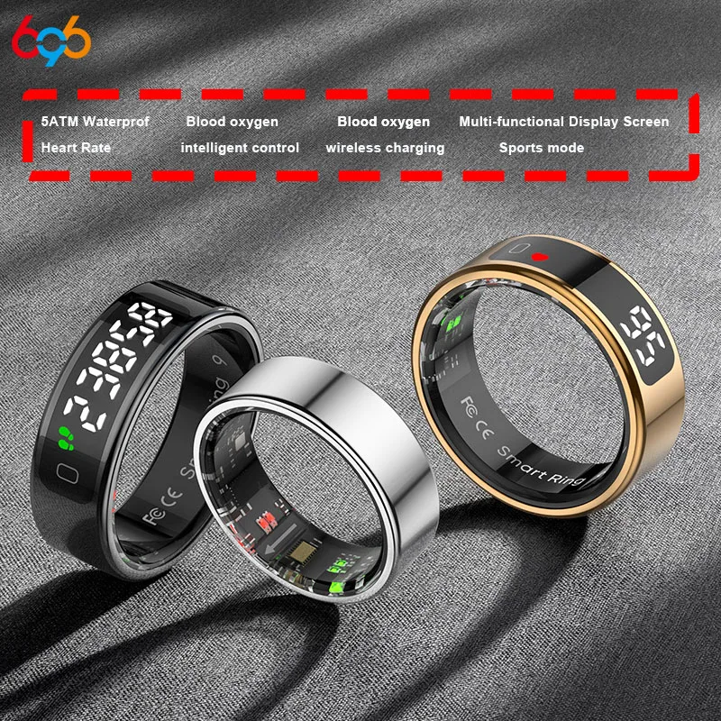 

696 Smart Ring Heart Rate Blood Oxygen Health Waterproof Sports Multi-functional Display Screen Sleep Monitor Wireless Charging