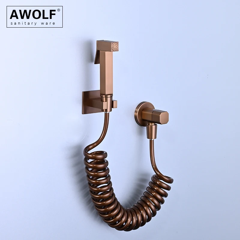 Brushed Rose Gold Square Handheld Toilet Bidet Sprayer Solid Brass Hygienic Shower System Shattaf Bidet Shower Head AP2362