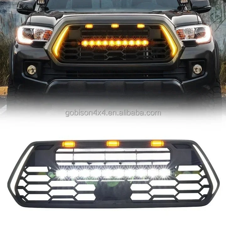 

Popular Hot sell Gobison ABS Matte Black Grill With Turn Signal With Spotlight Front Bumper Grill for Toyota Tacoma 2016-2023 G