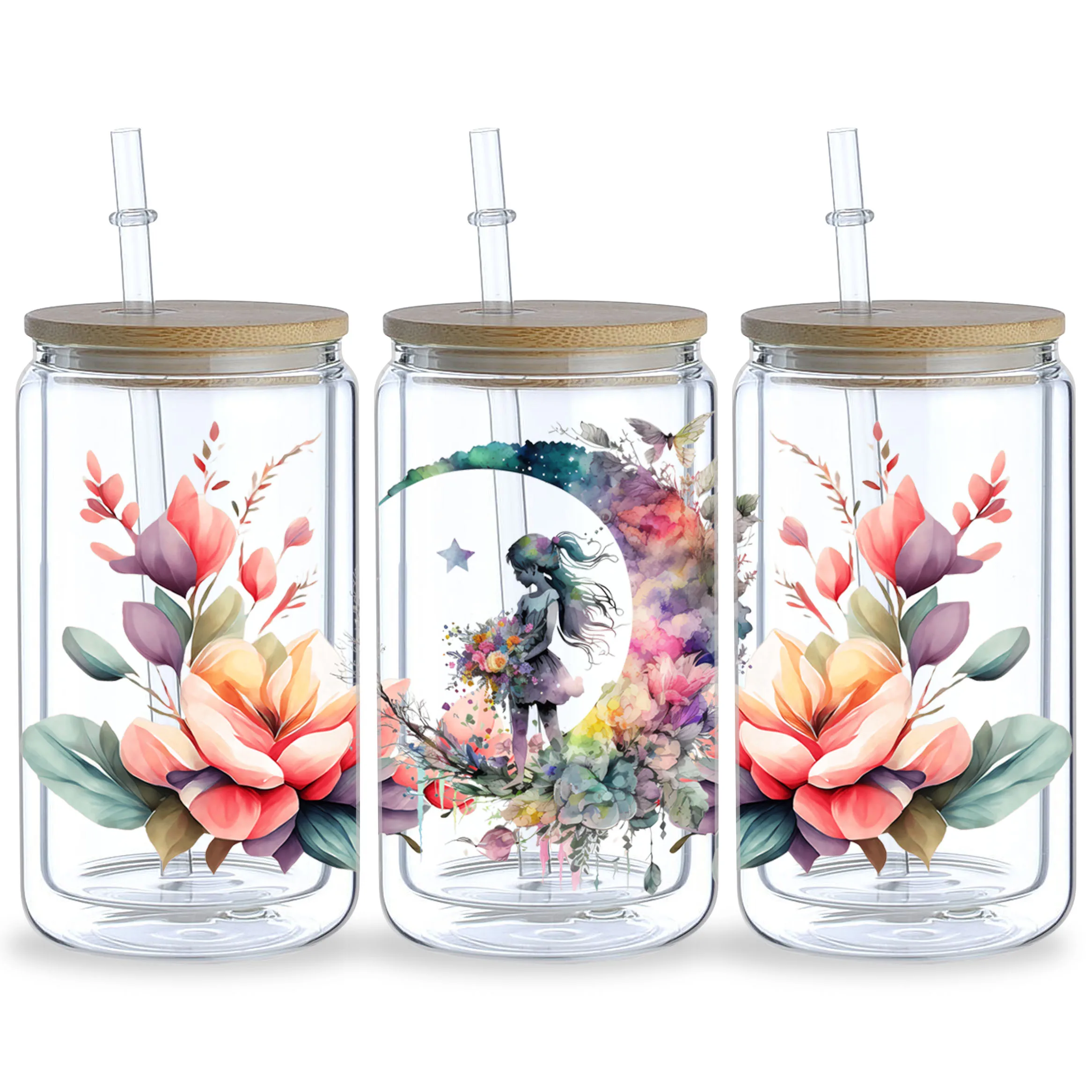 5 sheet Moon with Fairy UV DTF cup stickers, DTF friction transfer stickers, waterproof transfer stickers