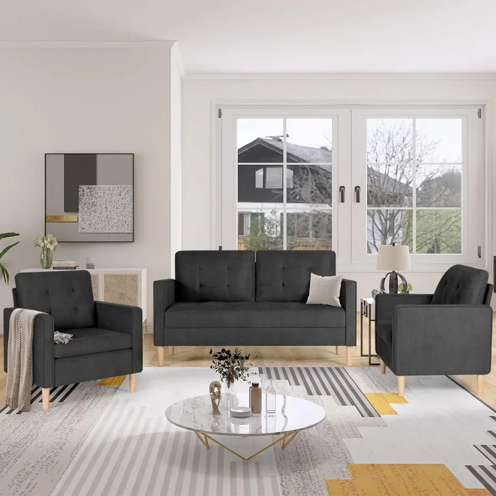 Sofa Sets for Living Room 3 Piece, 1 Loveseat +2 Accent Chairs, Living Room Furniture Sets for Small Rooms, Sectional Sofa Couch