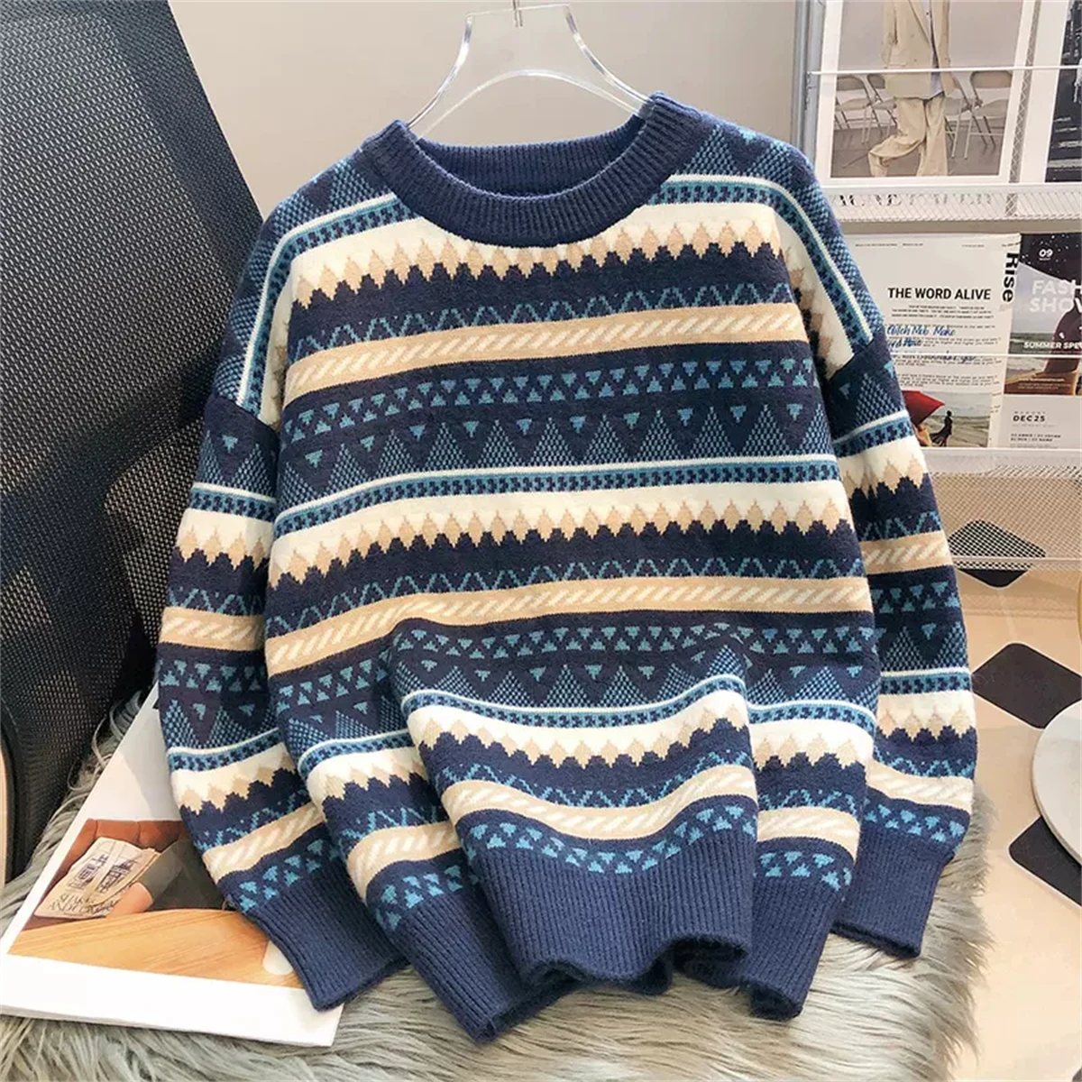 

Women's Sweater Women's Autumn And Winter Clothing Thickened Outer Wear With 2022 New Stripe Bottoming Knitwear