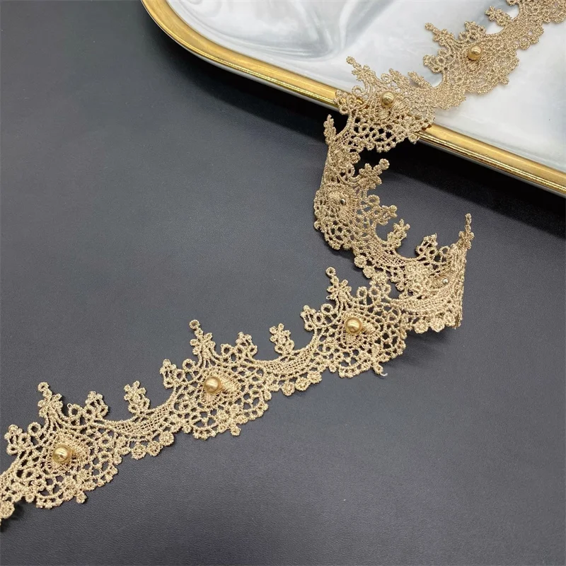 1 Yards Gold Thread Bead Lace Trim Embroidered Ribbon Ethnic Style Clothing Lace Accessories