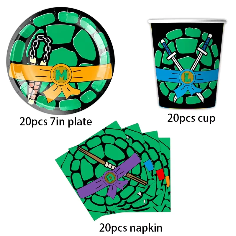 Super-Ninja-Turtles Cartoon-Themen-Party-Dekorationen Geschirr Teller Becher Tischdecke Ballons Baby-Shower-Party-Zubehör-Set – Detail 21
