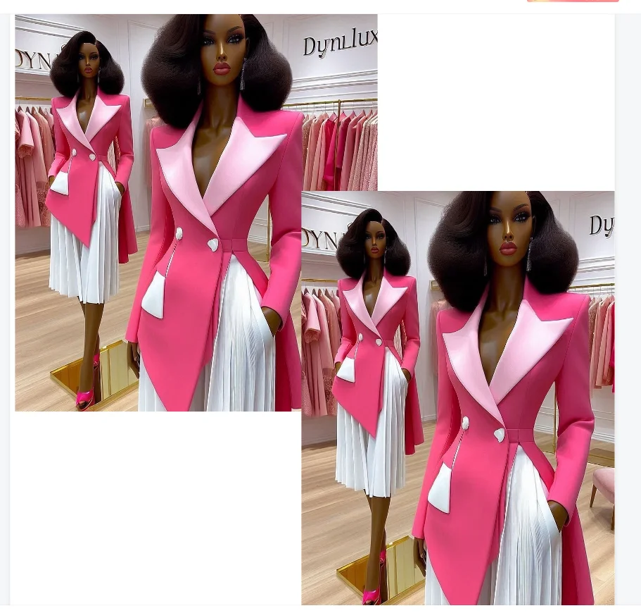 

Pink White Women Suit Skirt Set 2 Piece Blazer+Ruffles Prom Dress Formal Office Lady Jacket Wedding Guest Coat Customized