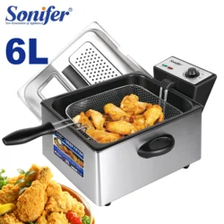 Electric Deep Fryer 6L French Frie Frying Machine Oven Hot Pot Fried Chicken Grill Adjustable Thermostat Kitchen Cooking Sonifer