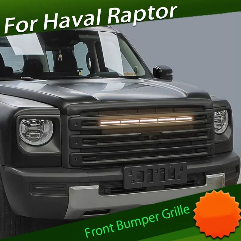 High Quality Car Front Bumper Grille Suitable for Haval Raptor Modification Black Warrior Style LED Grille Car Exterior Parts