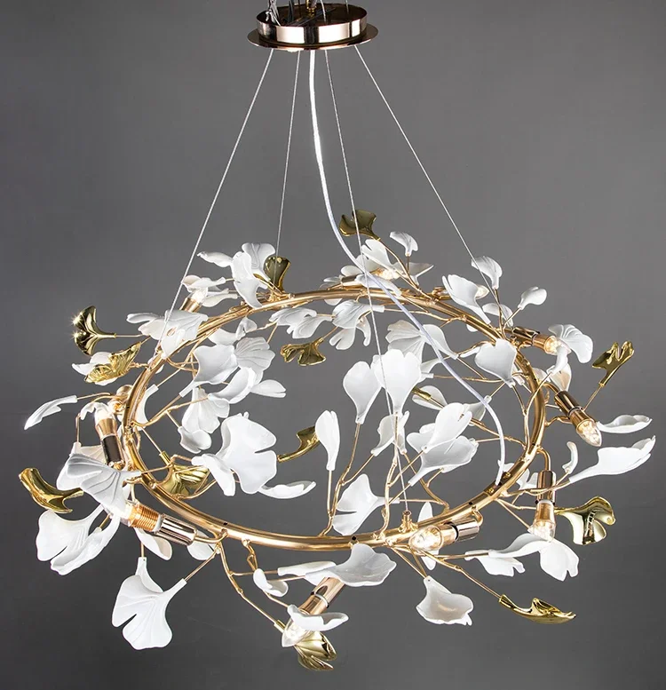 

BOSSEN Modern Nordic Dimmable Luster Ceiling Light Designer Flowers Ceramic Brass Chandelier Adjustable Chain for Living Room