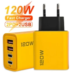 4 Ports USB C PD Charger Quick Charge 3.0 Type C USB Phone Chargers Adapter For iPhone 15 14 Samsung Xiaomi Huawei Fast Charging