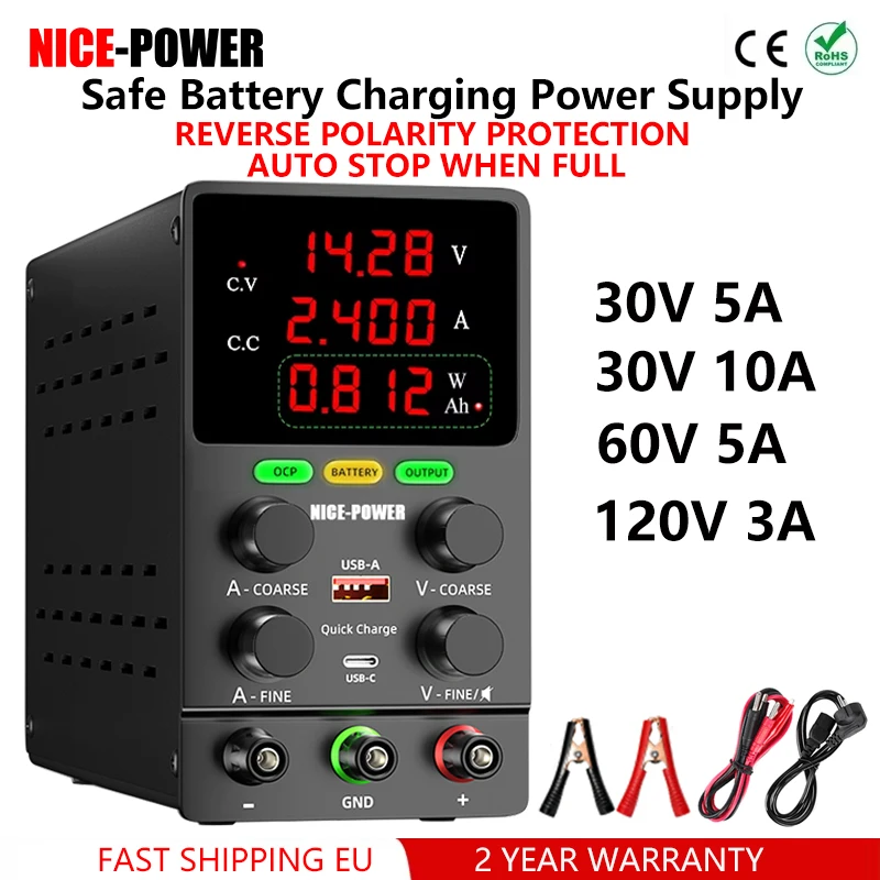 Chargeur de batterie de laboratoire réglable professionnel, alimentation CC, 30V, 60V, 120V, sortie OCP, 12V, 10A, chargeur de véhicule électrique alimentatore da banco alimentatore 12v Protection