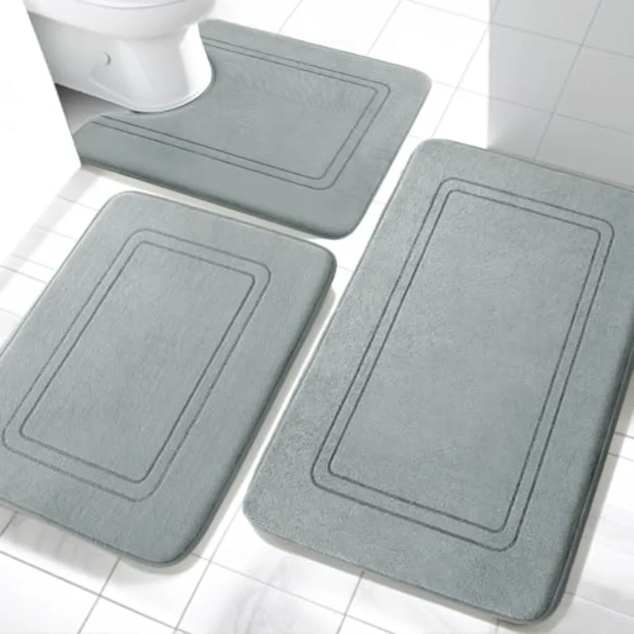 

Memory Foam Bath Mat Set Non Slip Bath Mats for Bathroom Super Soft and Water Absorbent Bath Rug Set Machine Washable U Shape T