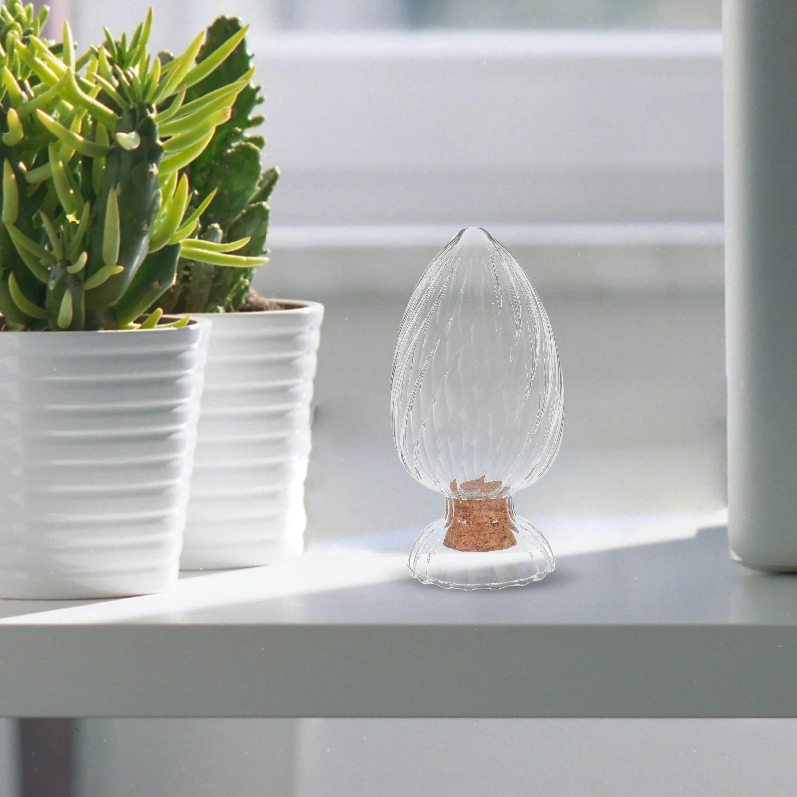 

Clear Glass Cloche Match Storage Jar Cork Lid Transparent Container Decorative Organizer for Dining Fireplace Bathroom