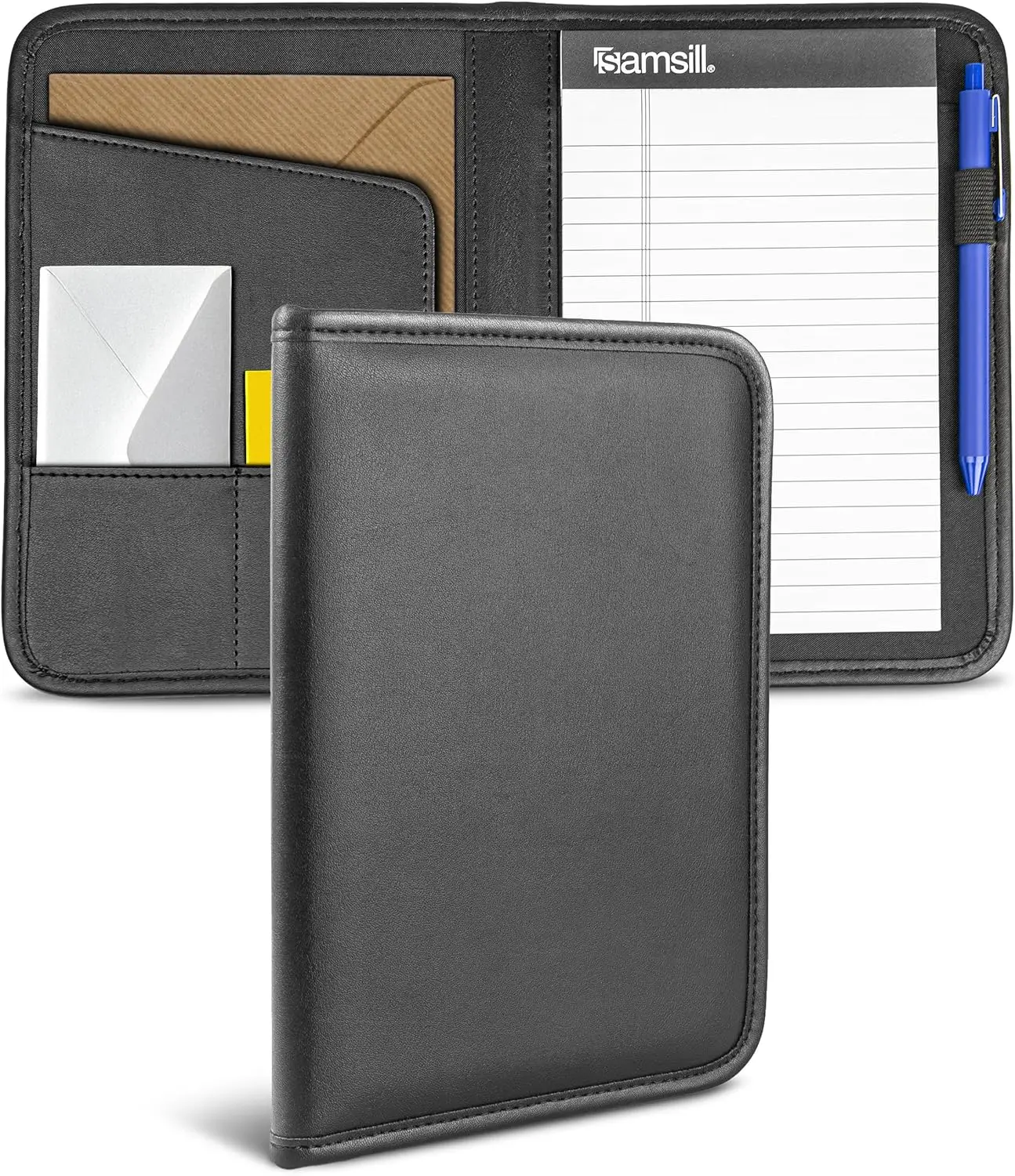 

Mini Faux Leather Padfolio with 5x8 Writing Pad, Black, Compact Business Portfolio