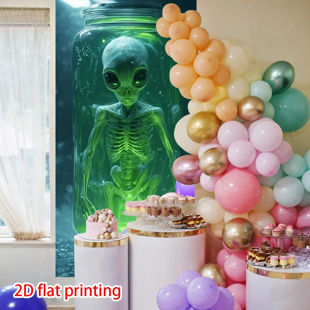 Ein 2D-Banner mit Alien-Motiven bedruckt. Geeignet für Wohnzimmer, Schlafzimmer und Aktivitäten im Innen- und Außenbereich. – Detail 4