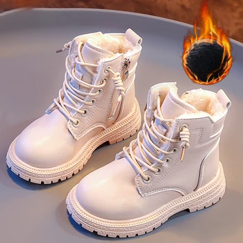 Stivali Chelsea in pelle per bambini impermeabili antiscivolo autunno inverno peluche stivali da neve caldi scarpe da ginnastica Casual per bambini scarpe moda ragazze