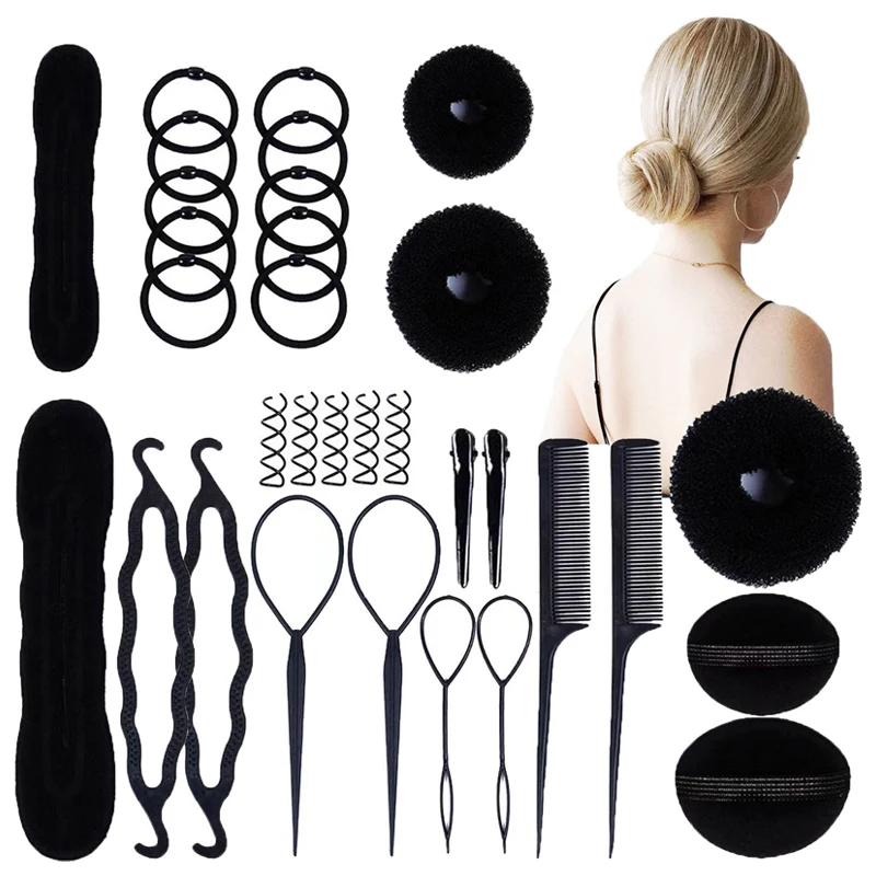 

72pcs hair accessory set, hair styling and curling device, leather rope, bun head, flower bud head, hair bun, hair braiding tool