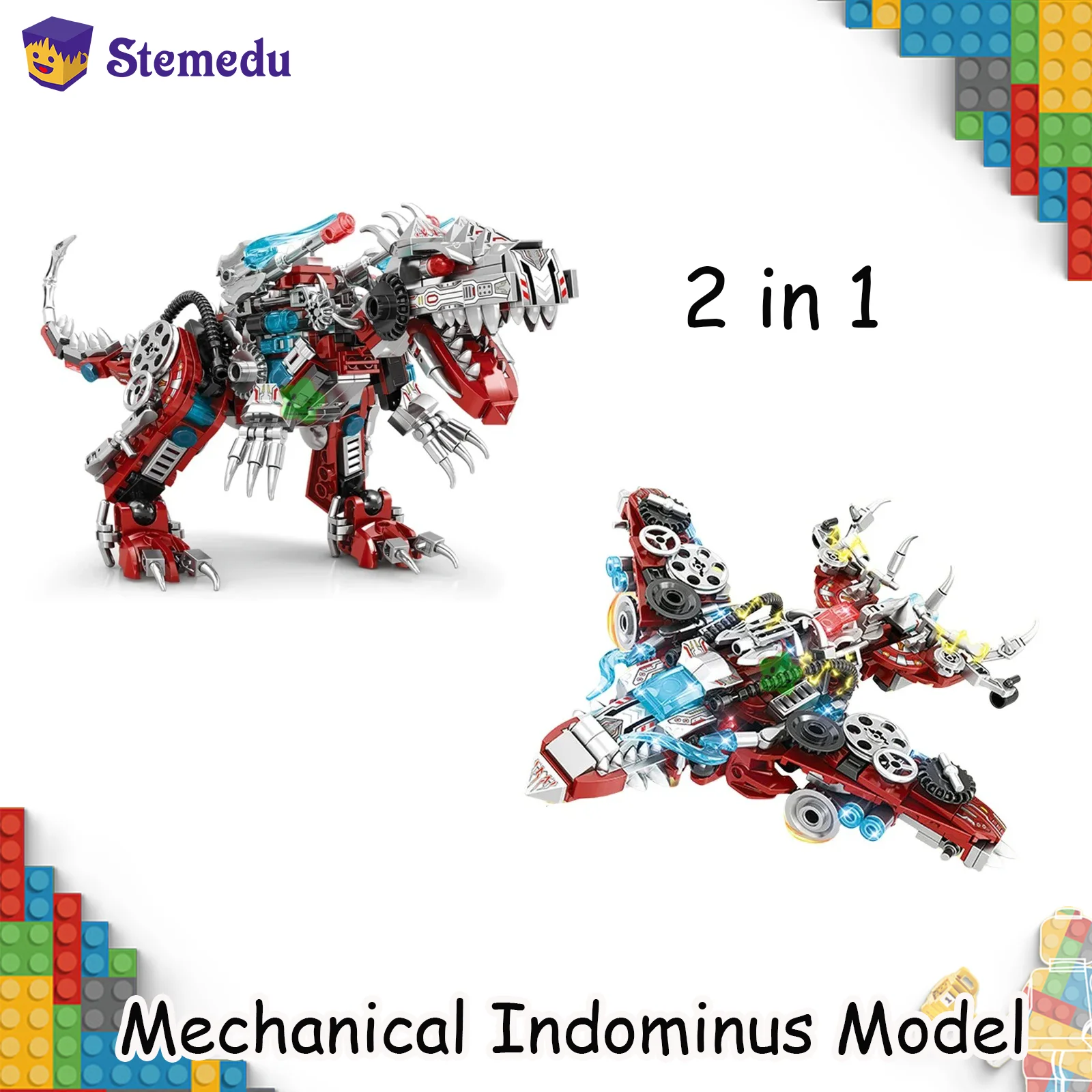 

2IN1 Jurassic Mechanical Indominus Rex Dinosaur World Model Building Blocks City Fighter Dino Park Bricks Children Toy