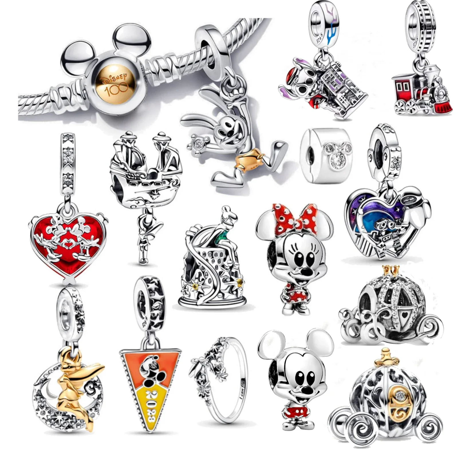 MINISODisney 925SterlingSilver Mickey Collection Beads Minnie Pendant Charm for Women's Original DIY Bracelet Jewelry Gifts 2024