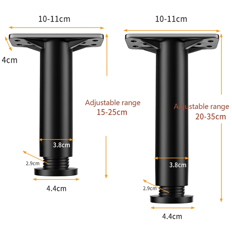 Soporte de viga de cama ajustable telescópico, pata de muebles de acero y plástico duro alto, pata de sofá, soporte de carga, 1 unidad