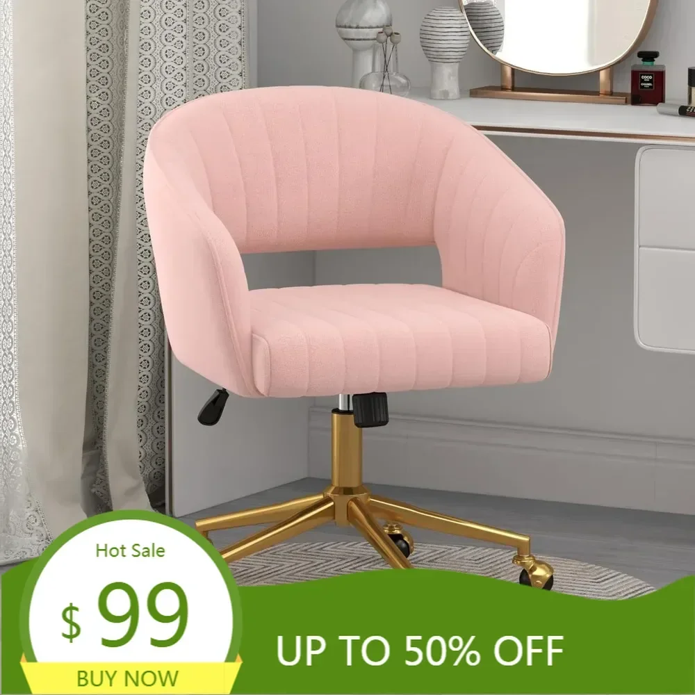 

"luxurious swivel velvet desk chair with upholstered accent armchair, modern tufted design, gold base for women's office"