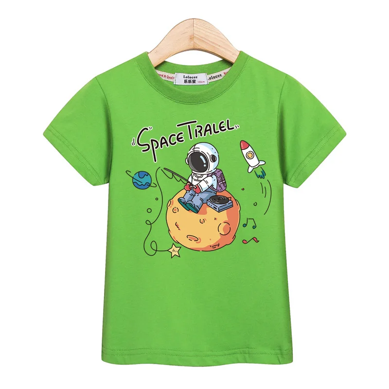 Children Summer Clothing Astronaut Cartoon T-shirt Baby Boys Short Sleeved Top Cotton Tees 3-14T