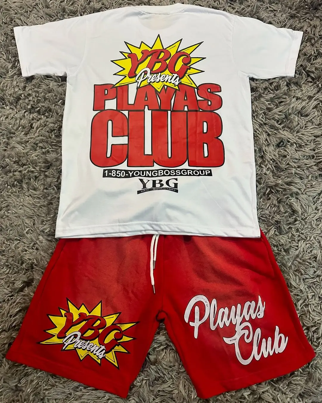 YBG Playas Club Set Two Piece Set Graphic T Shirt Short Jeans Harajuku Y2k Tops Tracksuit men Streetwear Couples Fashion Shorts