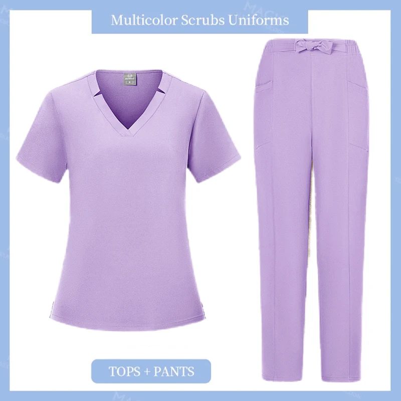 New Scrubs Set Medical Uniforms Stretch Scrub Tops with Pocket Pants Nurse Uniform Doctor Surgery Overalls Beauty Salon Workwear