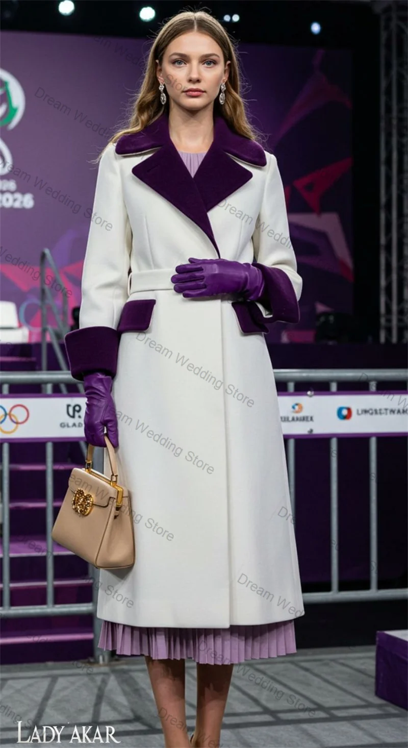 캐시미어 화이트 퍼플 여성 정장 1피스 블레이저 겨울 울 프롬 드레스 포멀 오피스 레이디 재킷 맞춤형 게스트 웨딩 코트