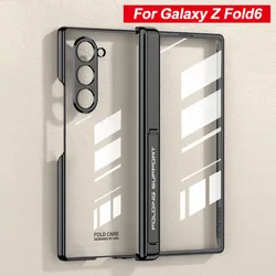 Magnetic Hinge Plating Clear Case for Samsung Galaxy Z Fold 6 Outer Screen Glass Protective Holder Cover for Galaxy Z Fold6 Case