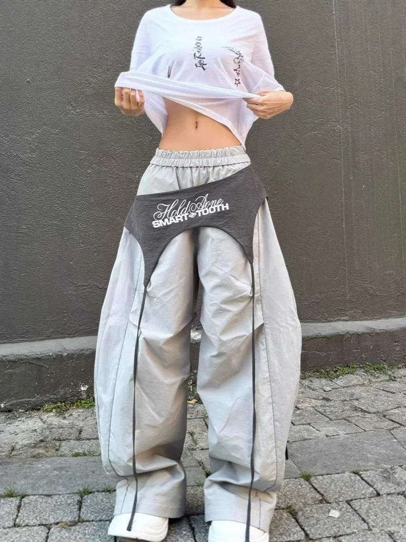 Women's Y2K Style Wide Leg Cargo Pants Cross-layer Straps Design Casual Hip Hop… - Image 2