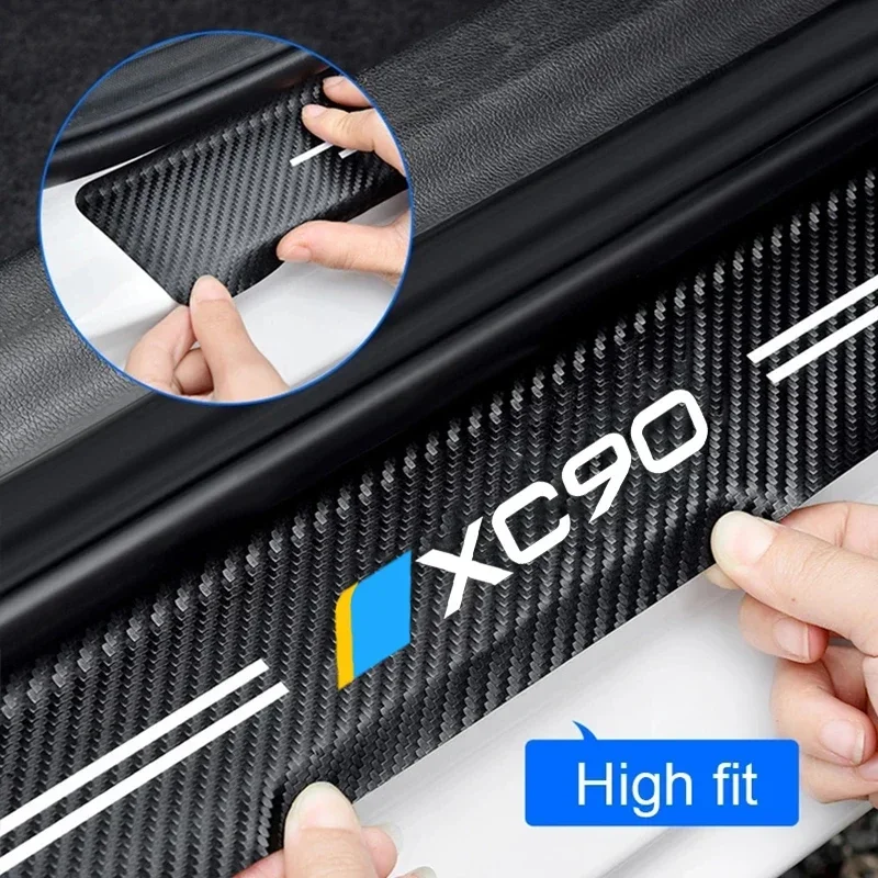 Car Door Sill Threshold Carbon Fiber Leather Trunk Bumper Guard Stickers for Volvo XC90 B5 B6 2020 2021 2022 2023 Accessories - Image 3
