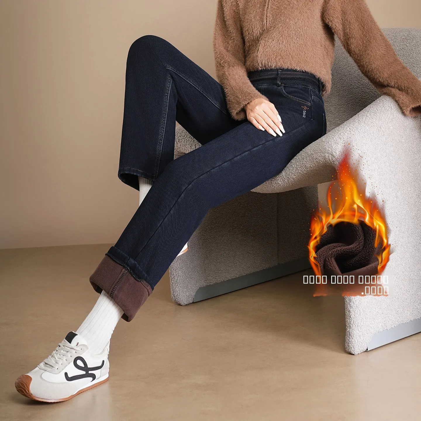 

Женские джинсы с флисовой подкладкой, прямые, с высокой талией, из хлопкового стрейч-денима, повседневные, облегающие, буткат, зимние, новинка