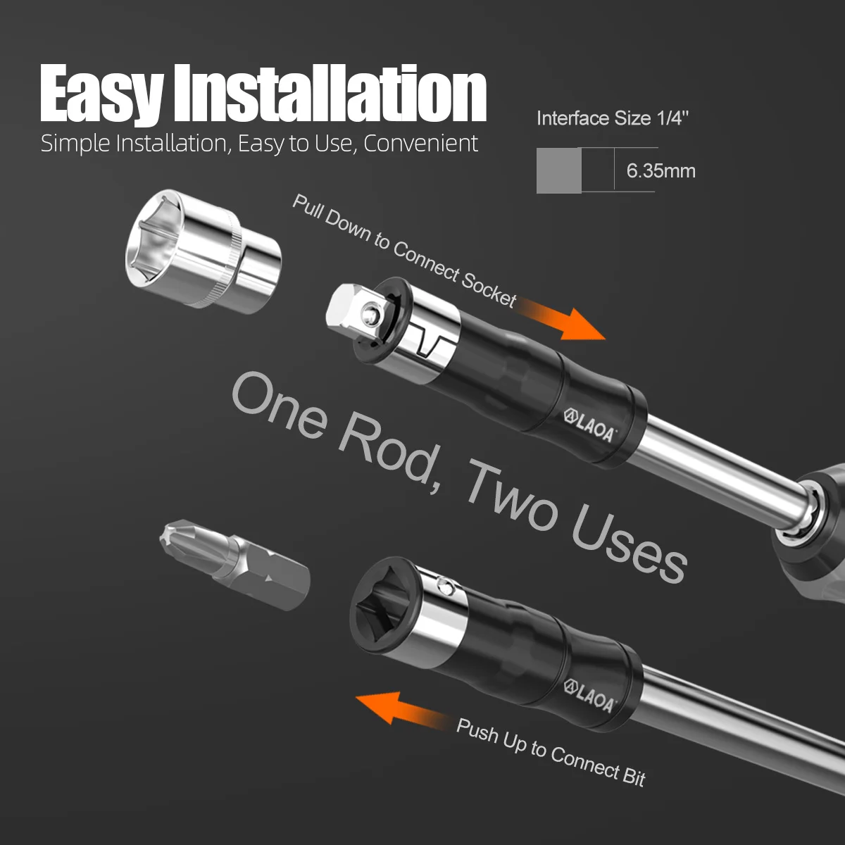 LAOA 2-in-1 Bit and Socket Extension Rod 1/4