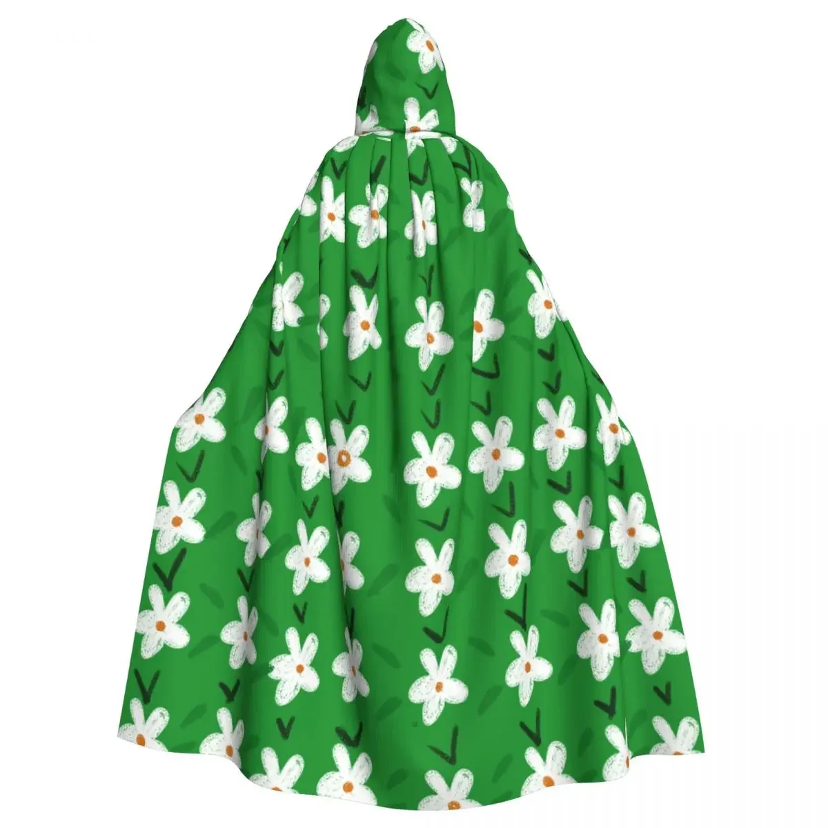 Hand-painted Flowers Art Pattern Floral Witch  Hooded Cosplay Costume Halloween Adult Long Party Cape