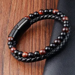 Premium Stainless Steel Volcanic Rock Jewelry Authentic Natural Stones Agate Beaded Tiger eye stone Braided Bracelets Trend 2024