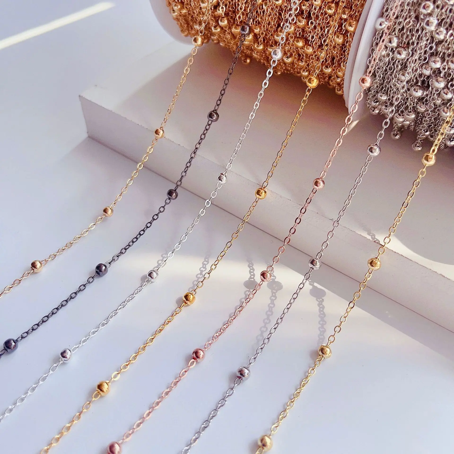 Wholesale 2M Beaded Chain 3.5/4mm Beads Copper Plated Cross Chain for Jewelry Making DIY Anklets Necklace Bracelet Accessories