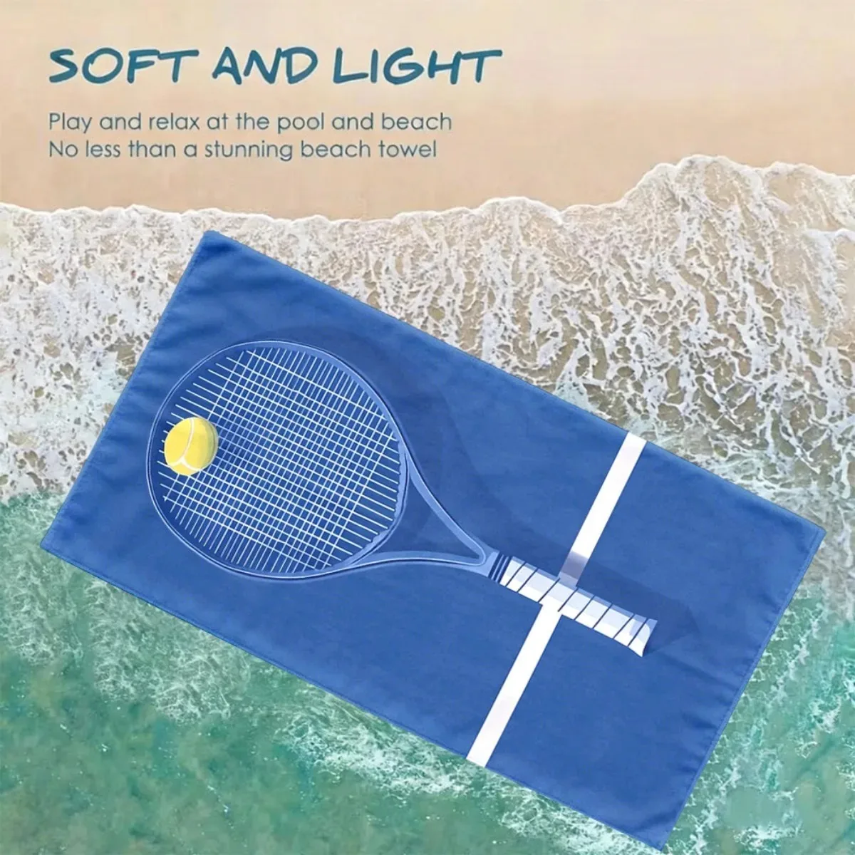 Preppy Blue Tennis Quick Dry Bath Towel Portable Large Towel For Seaside Holiday Sports Vacation