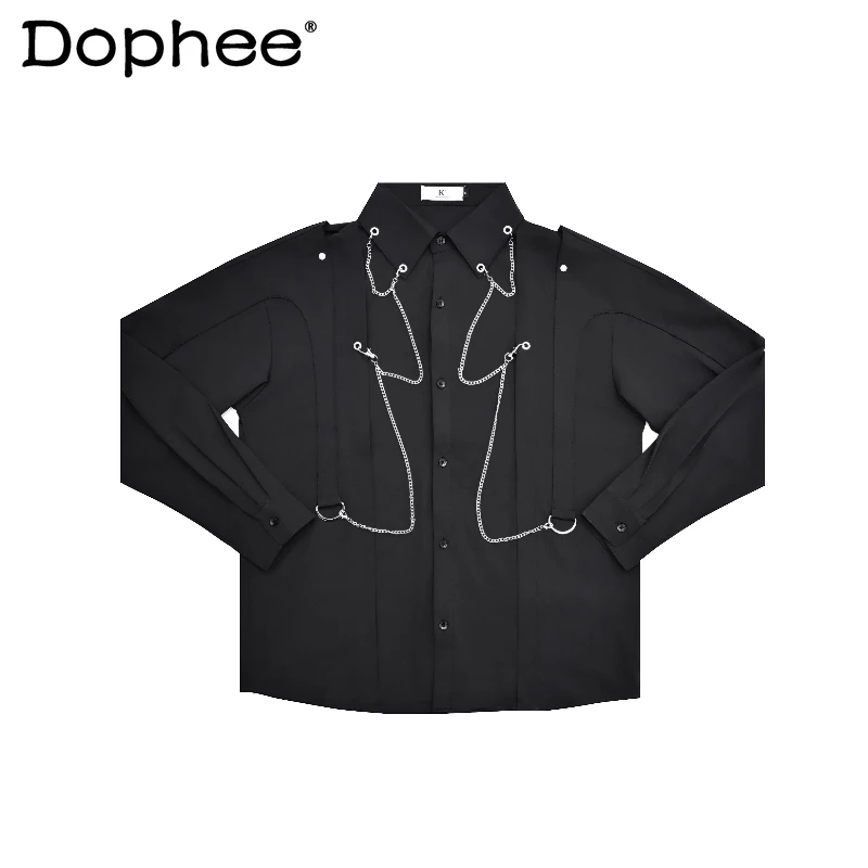 

2025 Spring Autumn New Men's Tops Male Long Sleeve Solid Color Handsome Shirts Men's High-end Zipper Decorative Design Shirts