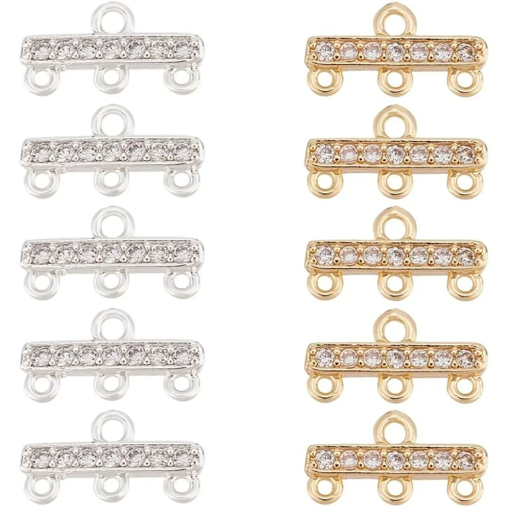 

20 Pcs 2 Colors Brass Zirconia Multi Strand Clasps 3-Layer Clasp Connectors Rec Chandelier Component Links Adjustable Layer