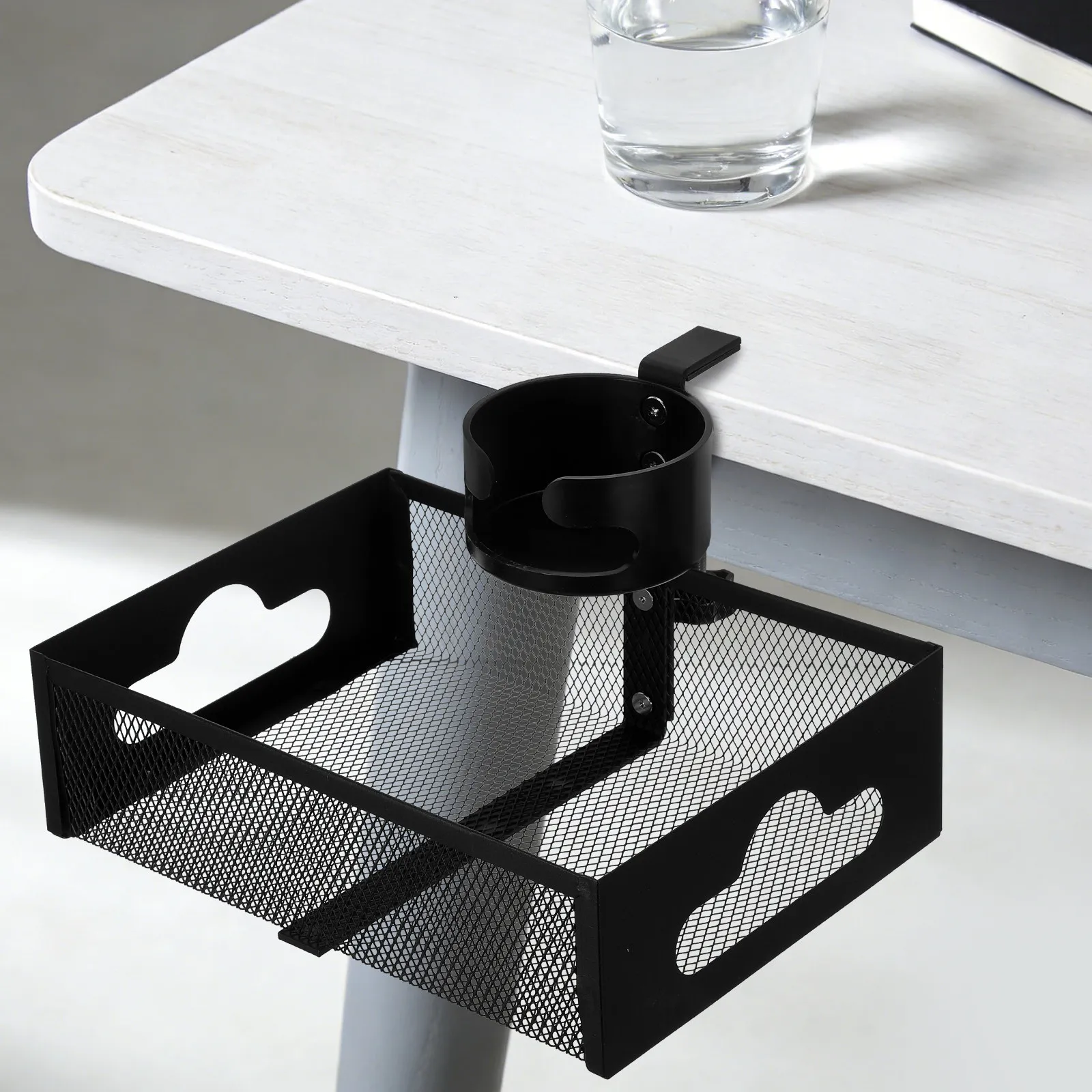 Cable Tray Under Desk - Clip on Desk Edge Snack Organizer
