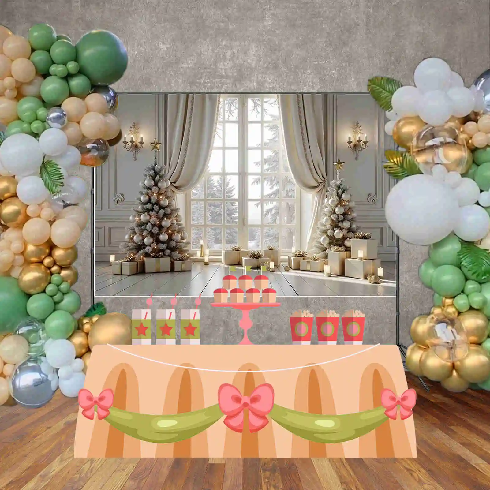 MOON.QG 2024 크리스마스 커튼 배경 사진 조명 장식 흰색 사진 배경 어린이 스튜디오 Photocall 액세서리