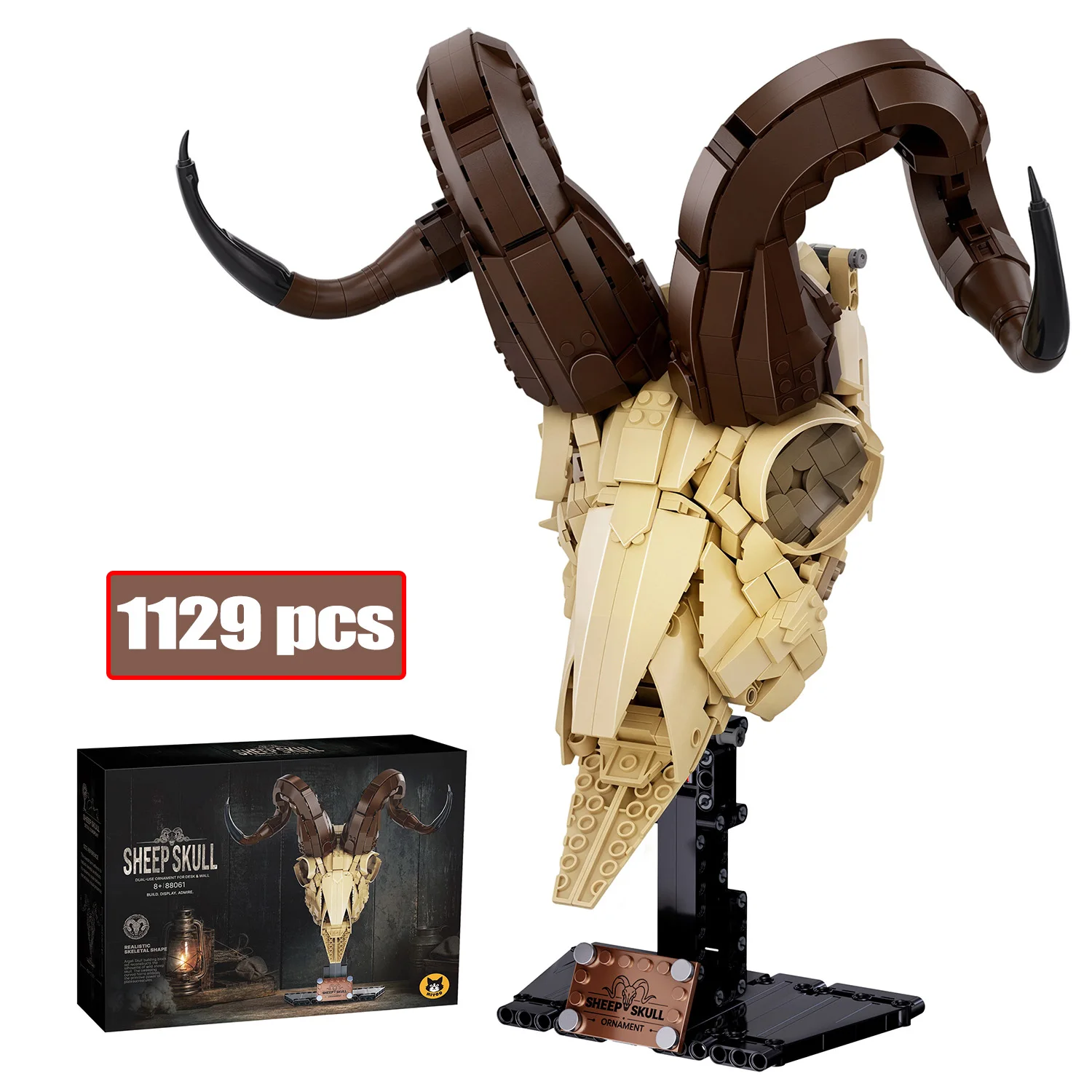 1129Pcs MOC Sheep Skull Building Blocks City Retro Simulation Wall Mounted Animal Assemble Brick Model Educational Toys DIY Gift
