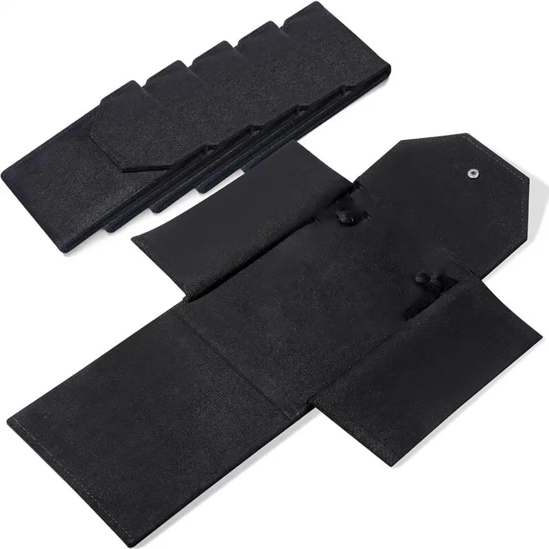 

RMWIN-Gift Bag For Women 6 Pcs Necklace Jewelry Display Folder Black Travel Organizer For Pearls Jewelry Pouch