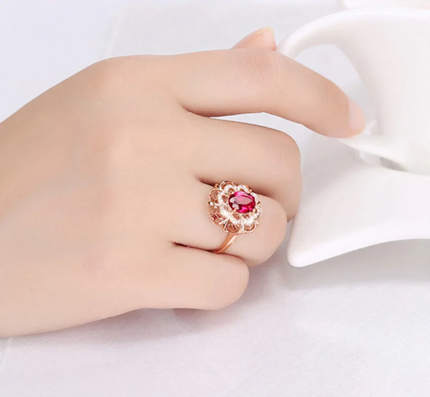 European and American Hand Jewelry Female 18K Rose Gold Inlaid Color Gemstone Ring Jewelry Wholesale